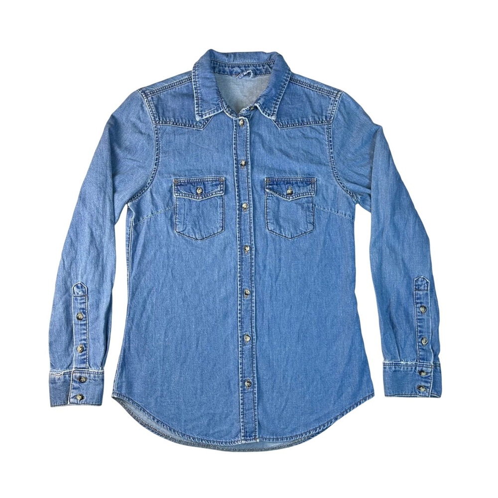 Topshop Womens Medium Wash Denim Western Button Down Shirt US 4 05H36IMDT